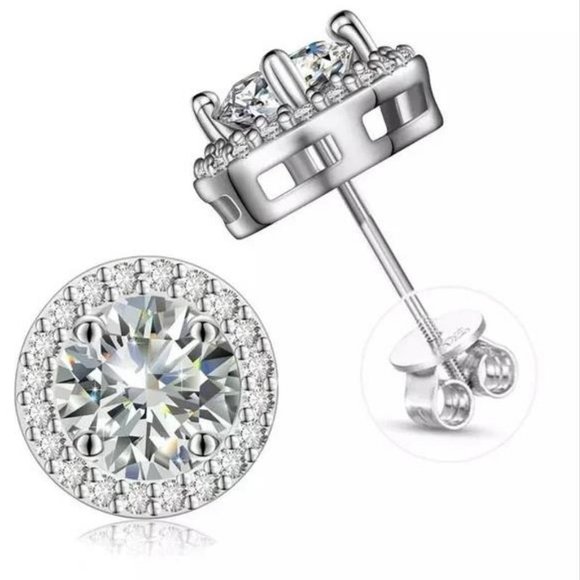 Certified 4ct. t.w. Moissanite Diamond Round Halo Stud Earrings NEW - Picture 7 of 13